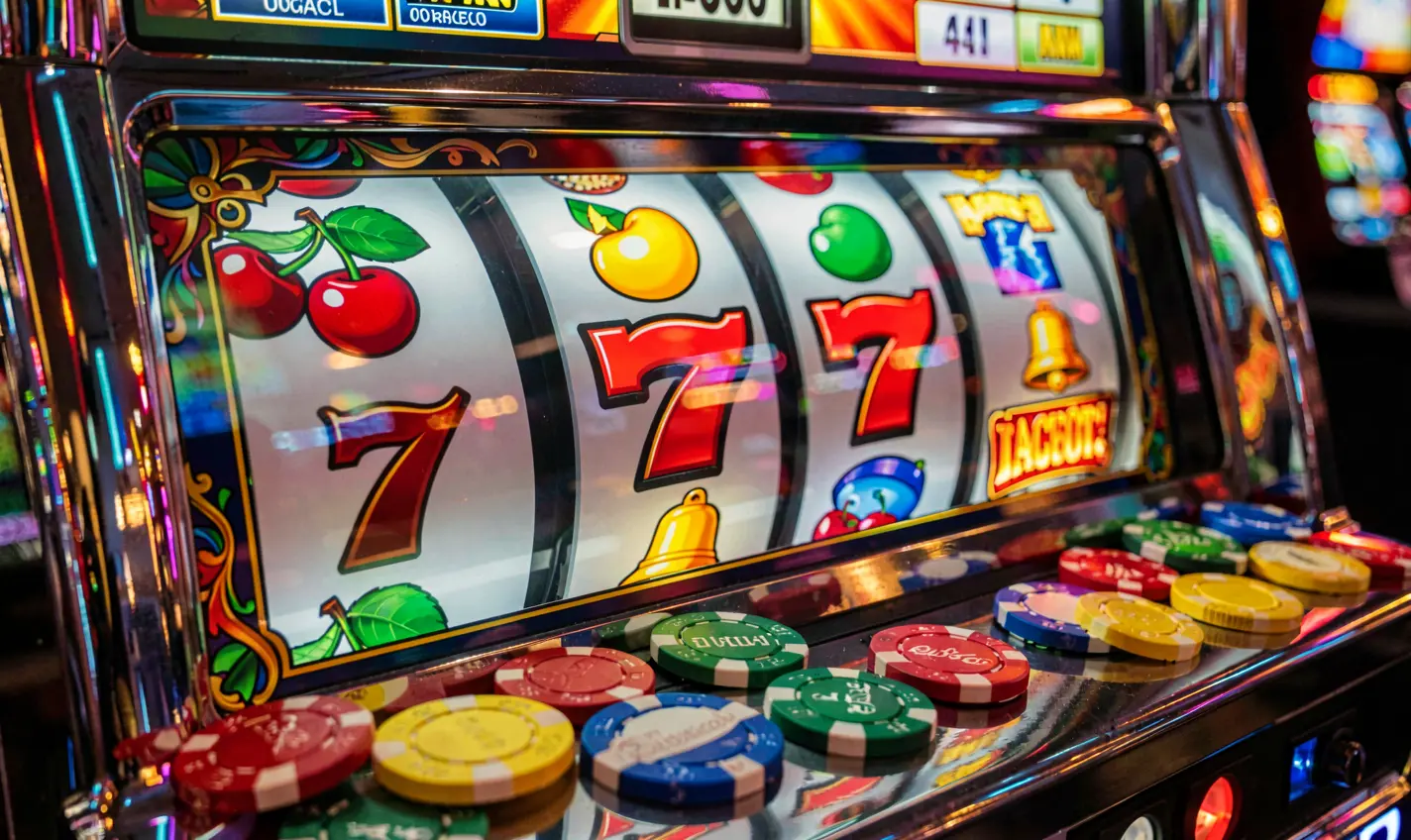 EQ668 – Experience thrilling slot wins and classic casino excitement in Pakistan Classic casino slot machine with glowing 777 symbols and scattered coins representing big wins and excitement at EQ668 online casino in Pakistan